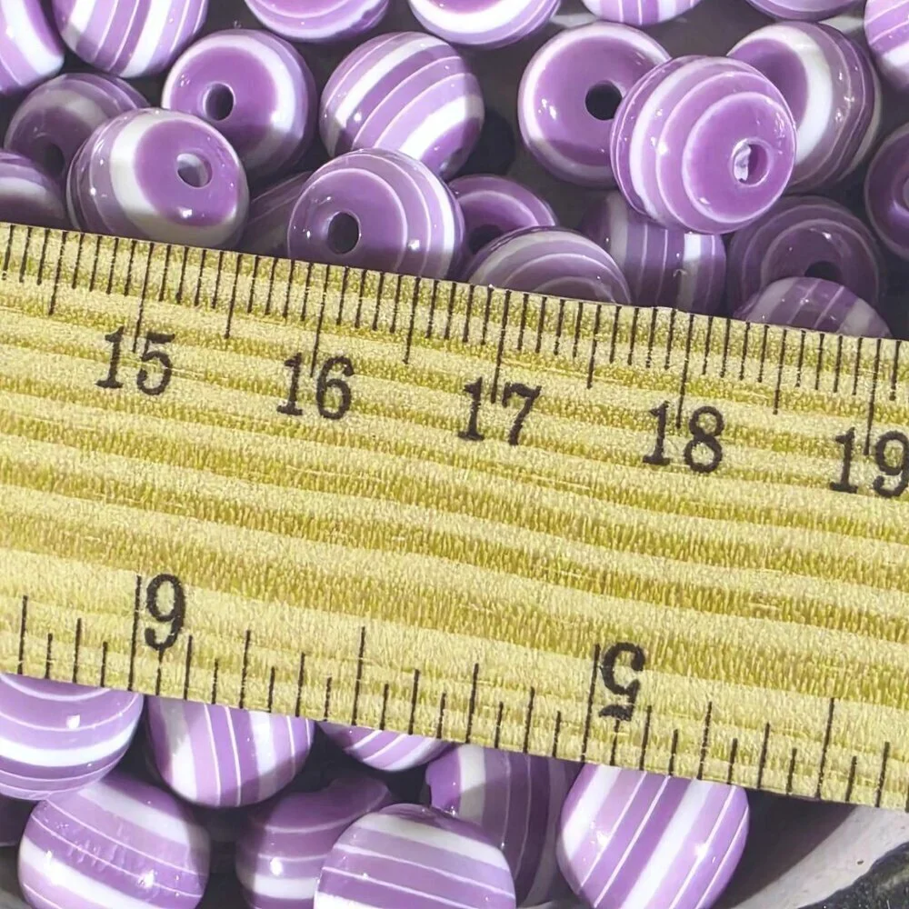 Vintage 70s Lucite Acrylic Striped 12mm Round Purple White Beads 10 pcs